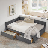 Full Size Upholstered Tufted Bed Frame with Two Drawers