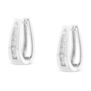 14k White Gold 1/4 Cttw Channel-Set Brilliant Round-Cut Diamond Hoop Earrings (I-J Color, I2-I3 Clarity)