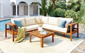 GO 4 Pieces Outdoor Acacia Wood Sofa Set with Coffee Table