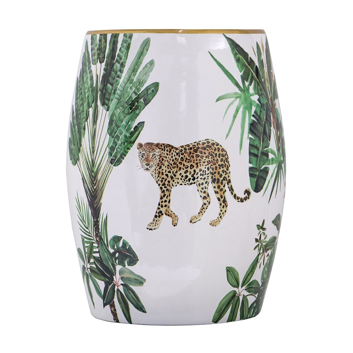13x13x18" Ceramic Garden Stool Jungle-Themed Accent Side Table