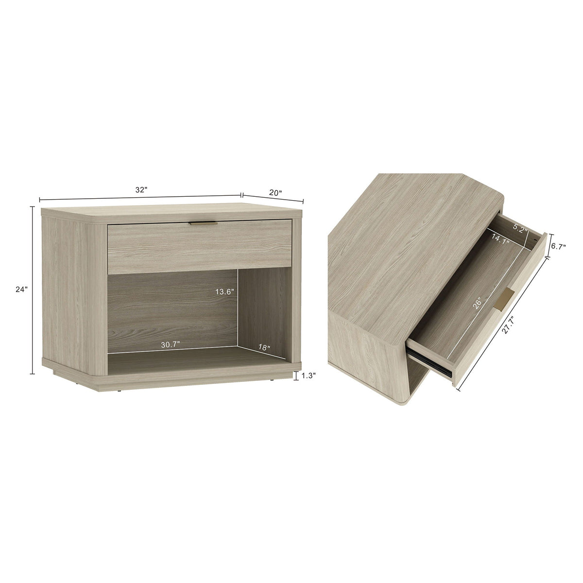 Evelyn - Nightstand With 1 Drawer And Open Shelf