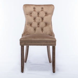 Nikki Collection Modern Tufted Velvet Upholstered Dining Chair - 2 Pieces, Khaki