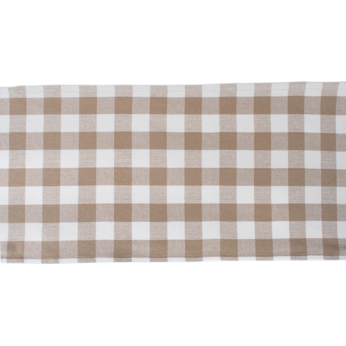 DII Heavyweight Check Fringed Table Runner, 14x72", Stone