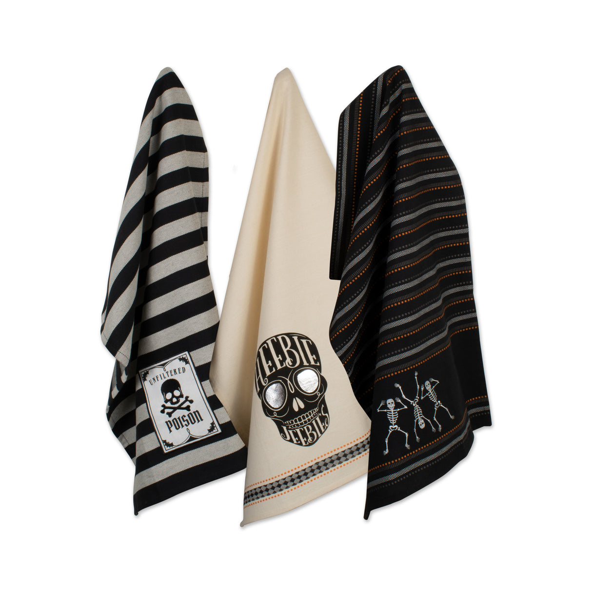 DII Asst Halloween Embellished Dishtowel Set/3, Skeleton