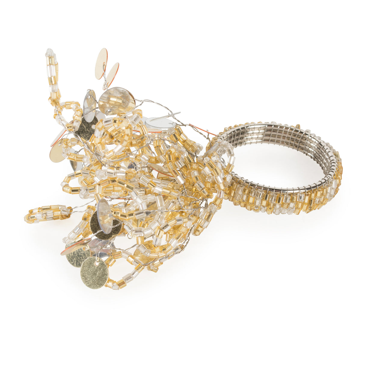 DII Decorative Holiday Napkin Ring Set, 6 Piece, Gold Beaded Sparkle
