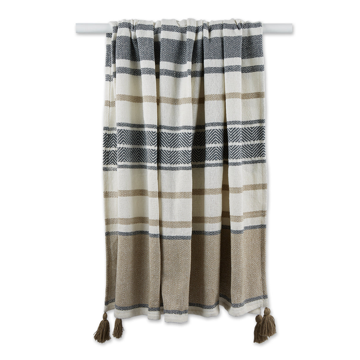 DII 2-Tone Chevron Stripe Cotton Throw Blanket, Stone