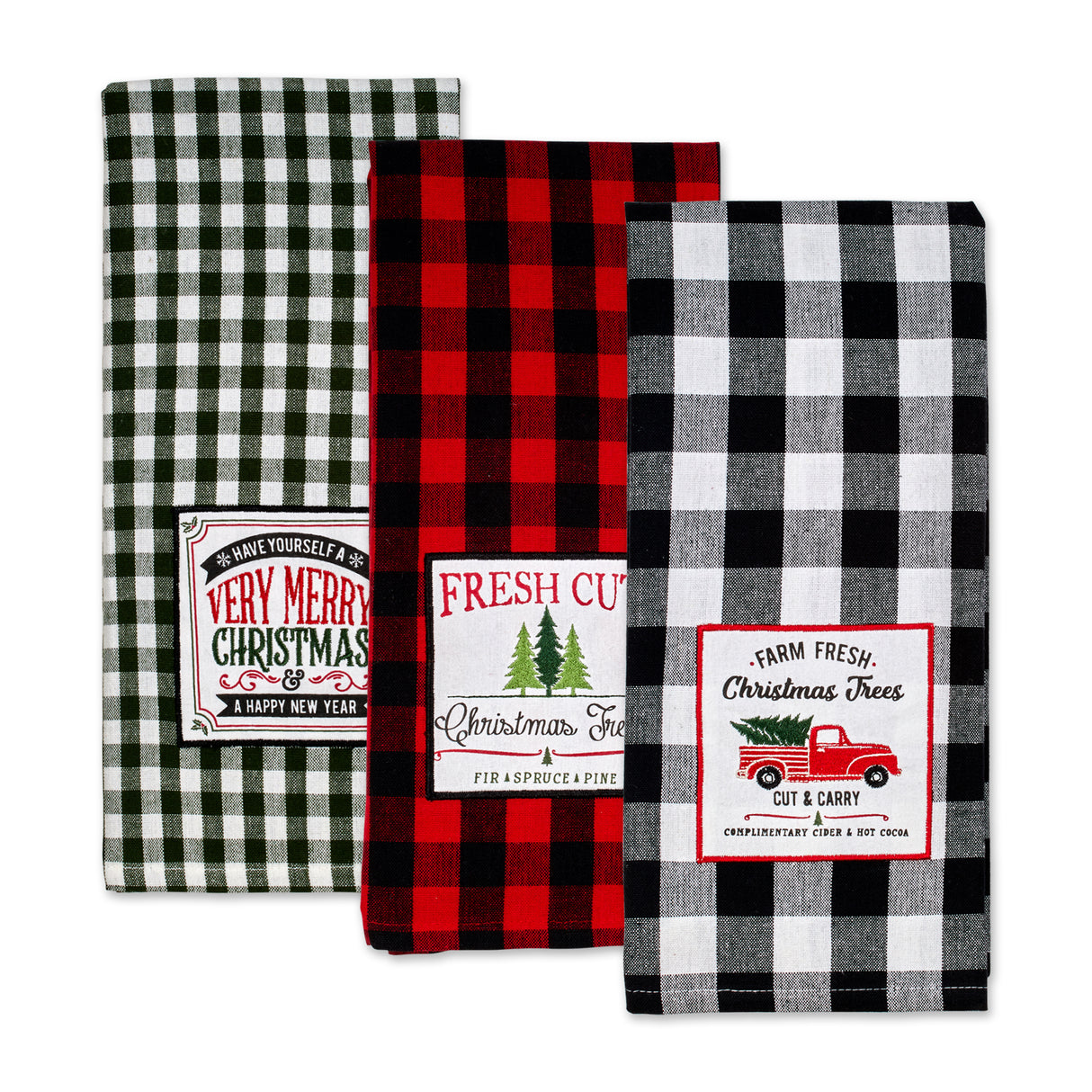 DII Christmas Embellished Dishtowel Set/3, Tree Farm