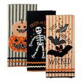 DII Asst Halloween Embellished Dishtowel Set/3, Trick or Treat Skeleton