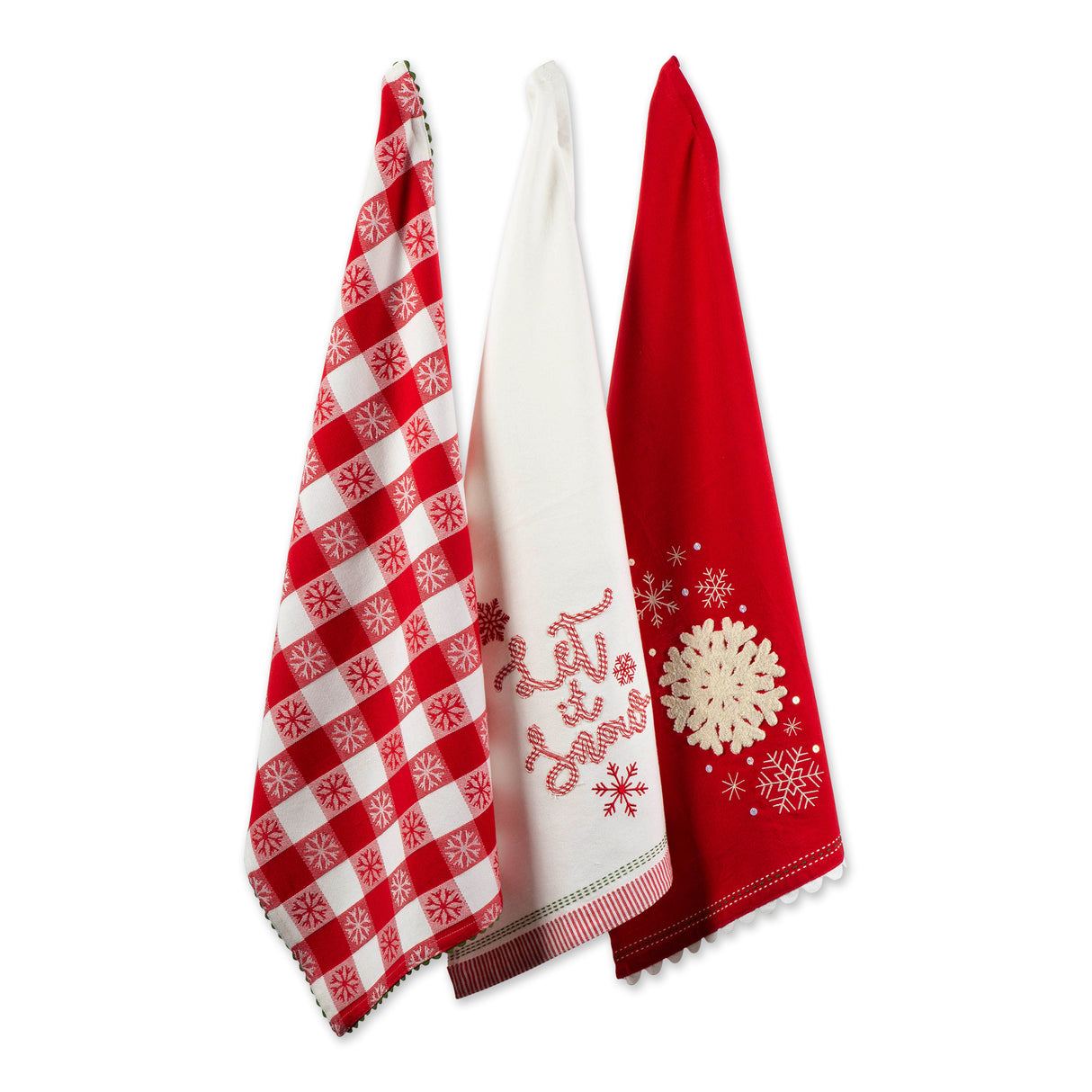 DII Christmas Embellished Dishtowel Set/3, Let It Snow