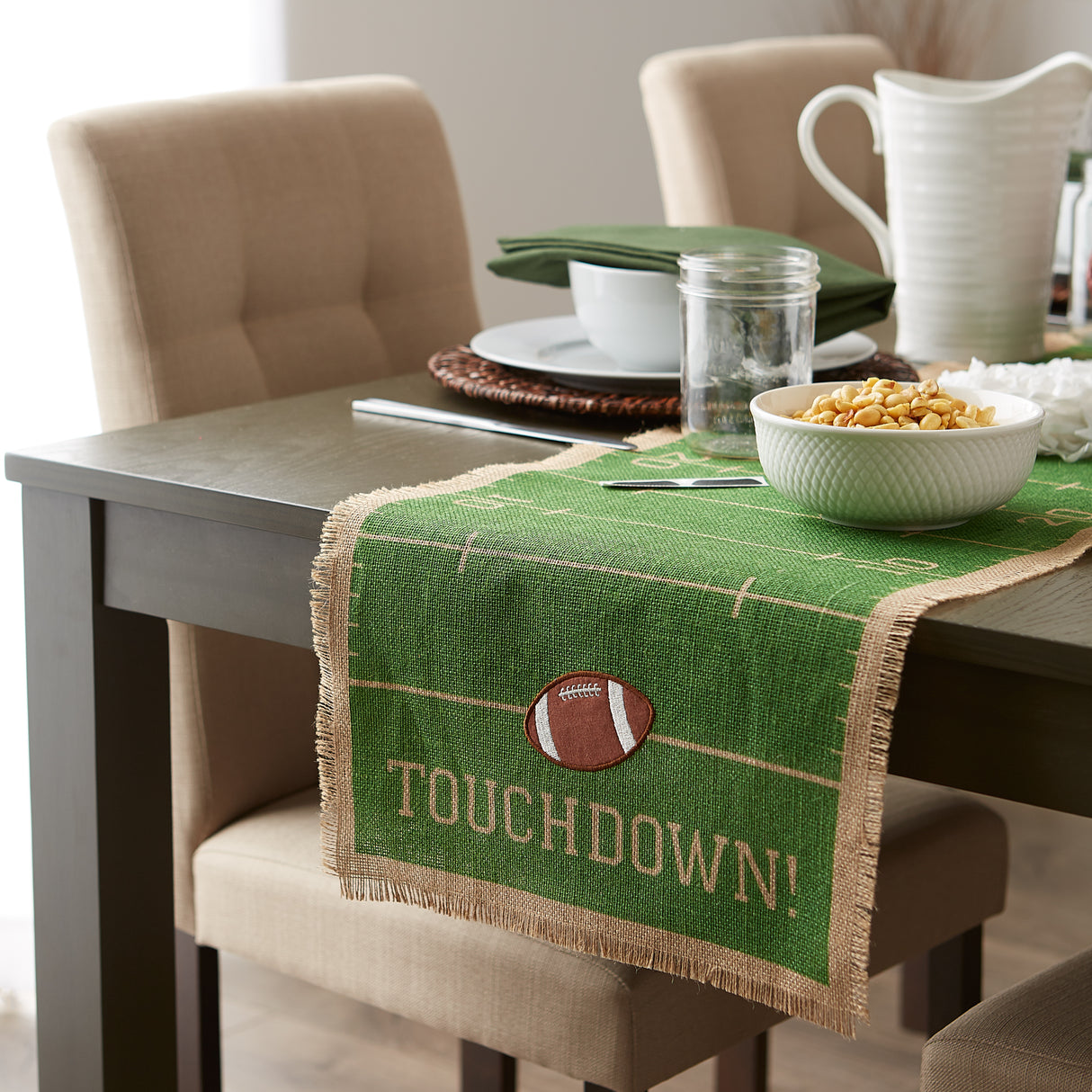DII Touchdown Print Jute Table Runner 14X74