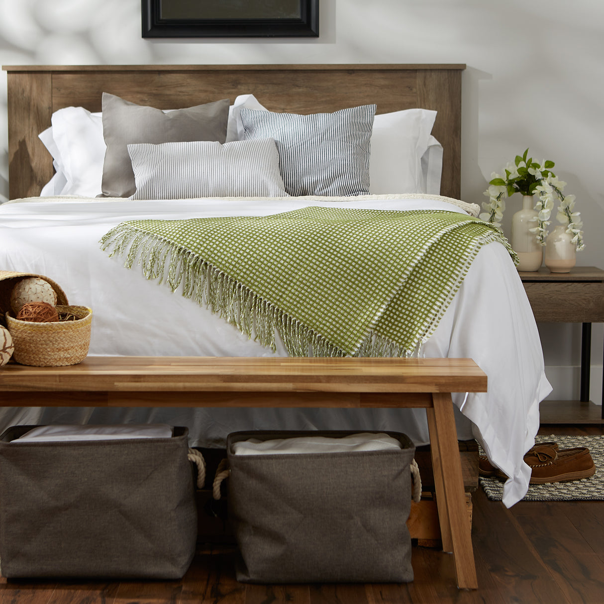 DII Acrylic Waffle 50x60" Throw Blanket, Antique Green/White