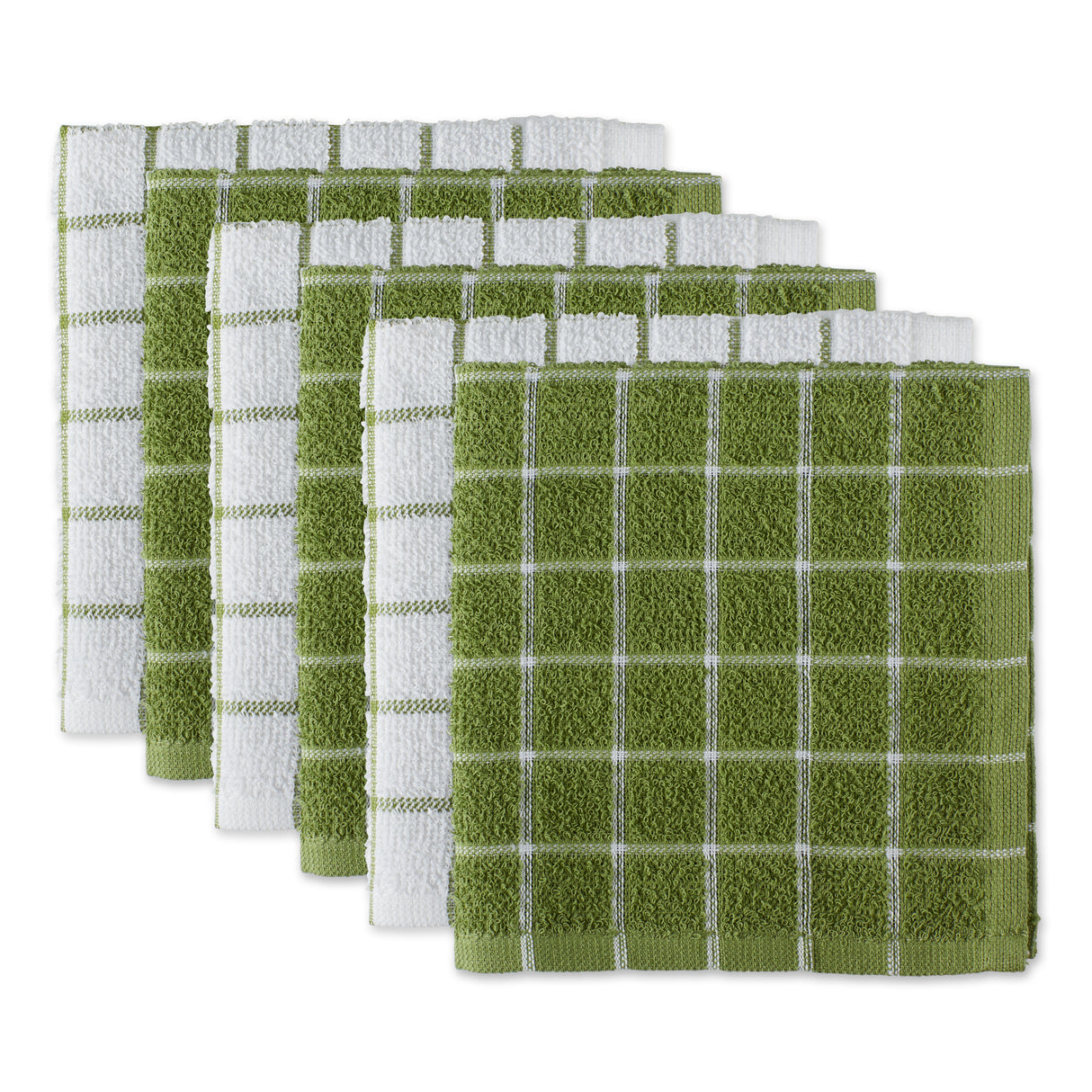 DII Windowpane Terry Dishcloth Set 6 Piece, Antique Green & White