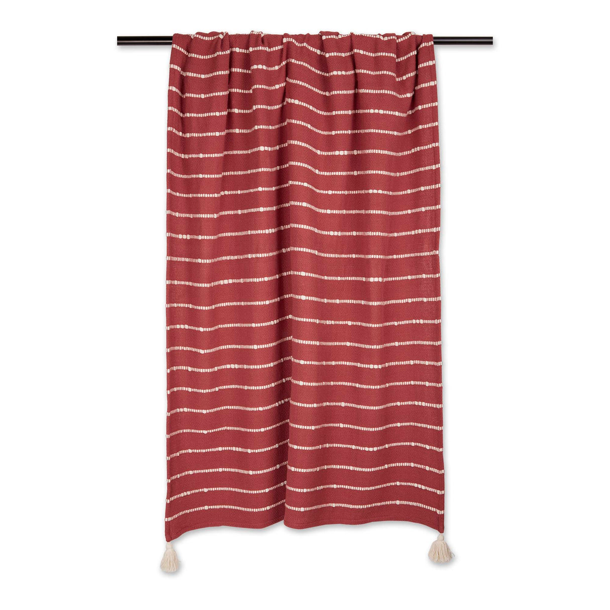 DII Slub Stripe Cotton 50x60-Inch Throw Blanket, Hand Tied Corner Tassels, Clay