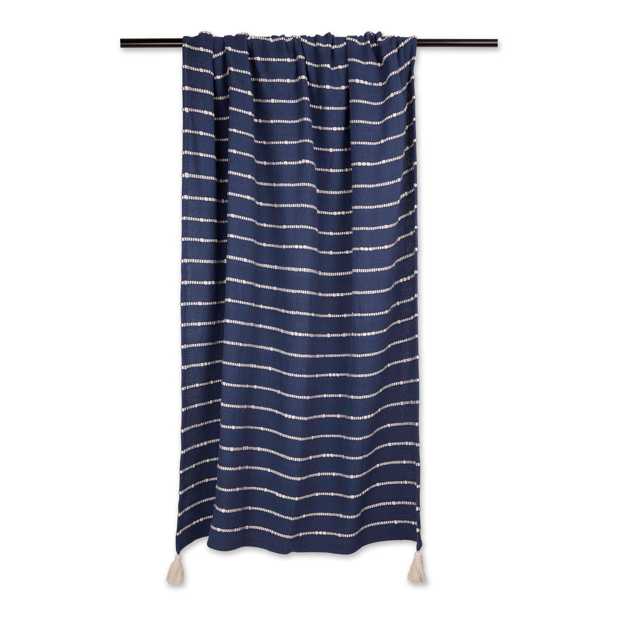 DII Slub Stripe Cotton 50x60-Inch Throw Blanket, Hand Tied Corner Tassels, French Blue