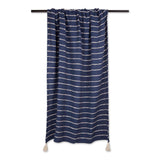 DII Slub Stripe Cotton 50x60-Inch Throw Blanket, Hand Tied Corner Tassels, French Blue