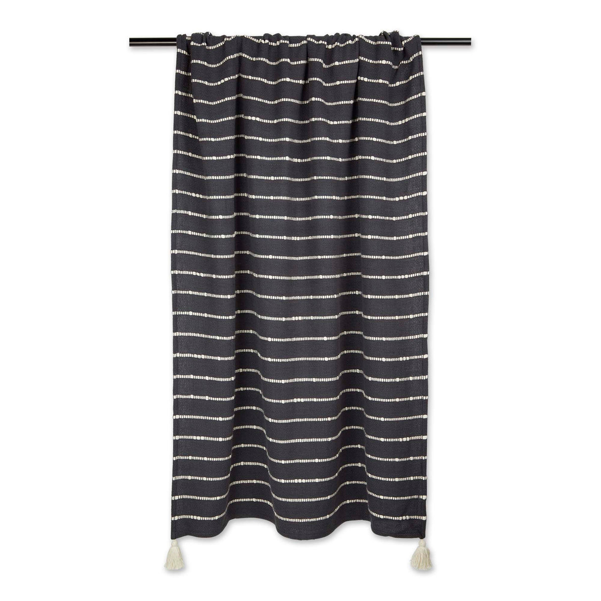 DII Slub Stripe Cotton 50x60-Inch Throw Blanket, Hand Tied Corner Tassels, Mineral Gray