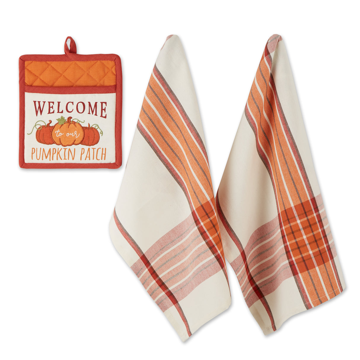 DII Holiday Kitchen Potholder & Dishtowel Gift Set, Pumpkin Patch