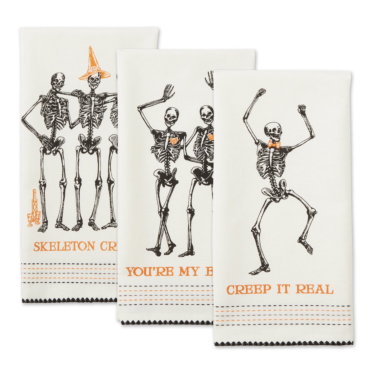DII Halloween Printed Dishtowel Set/3, Skeletons