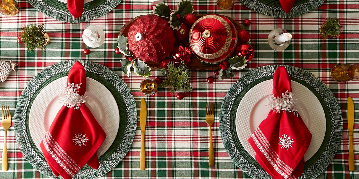 DII Yuletide Plaid Tablecloth 70 Round