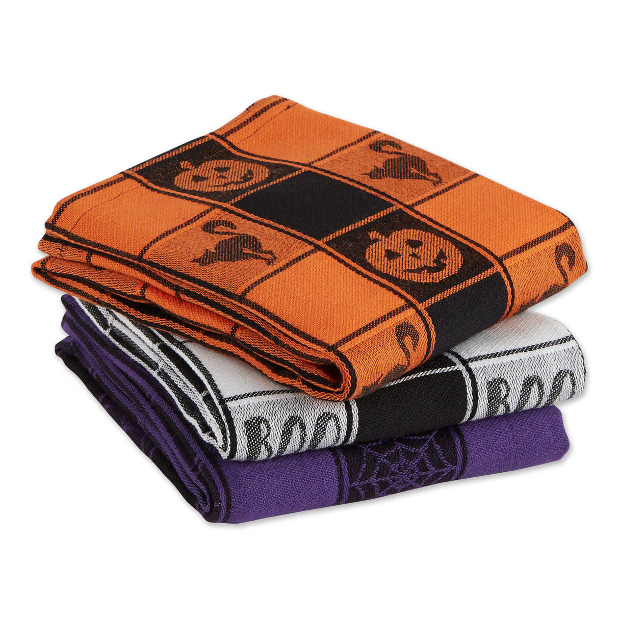 DII Asst Halloween Embellished Dishtowel Set/3, Haunted Buffalo Check