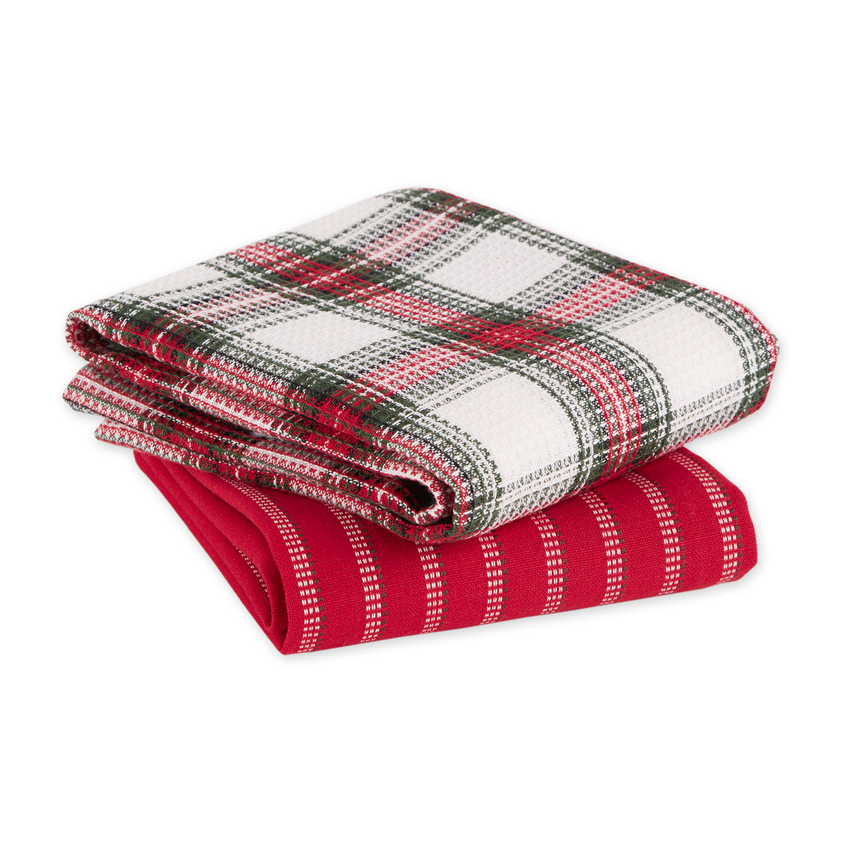 DII Holiday Mixed Dishtowel Set/2, Holiday Plaid & Red/White Stripe