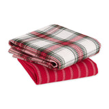 DII Holiday Mixed Dishtowel Set/2, Holiday Plaid & Red/White Stripe