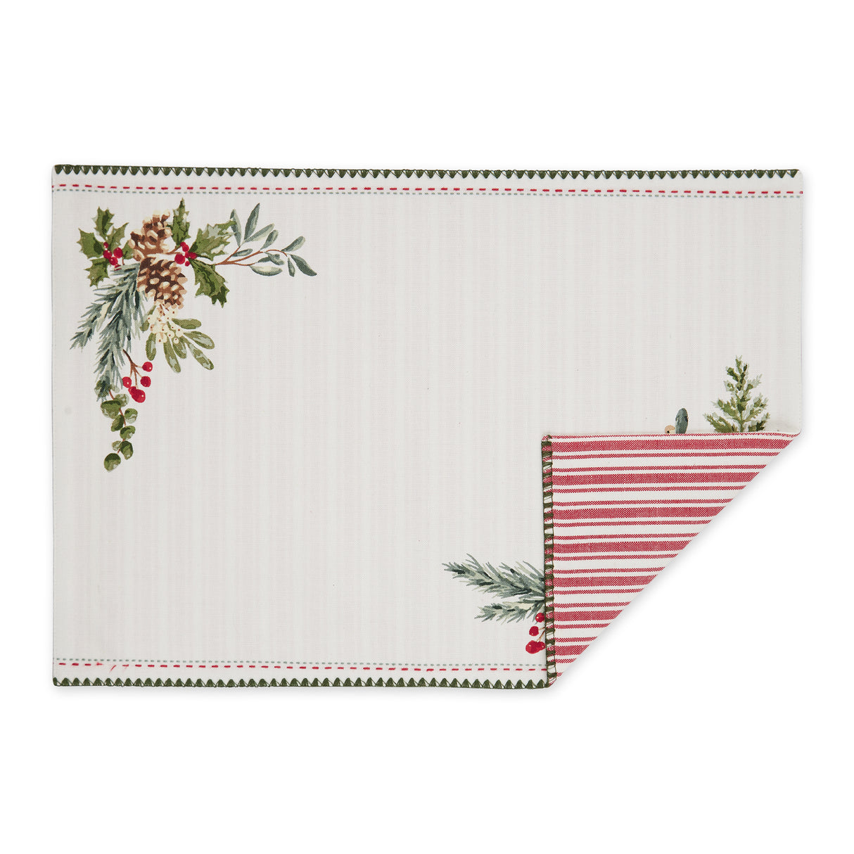 DII Heritage Holiday Sprigs Reversible Embellished Placemat Set/4