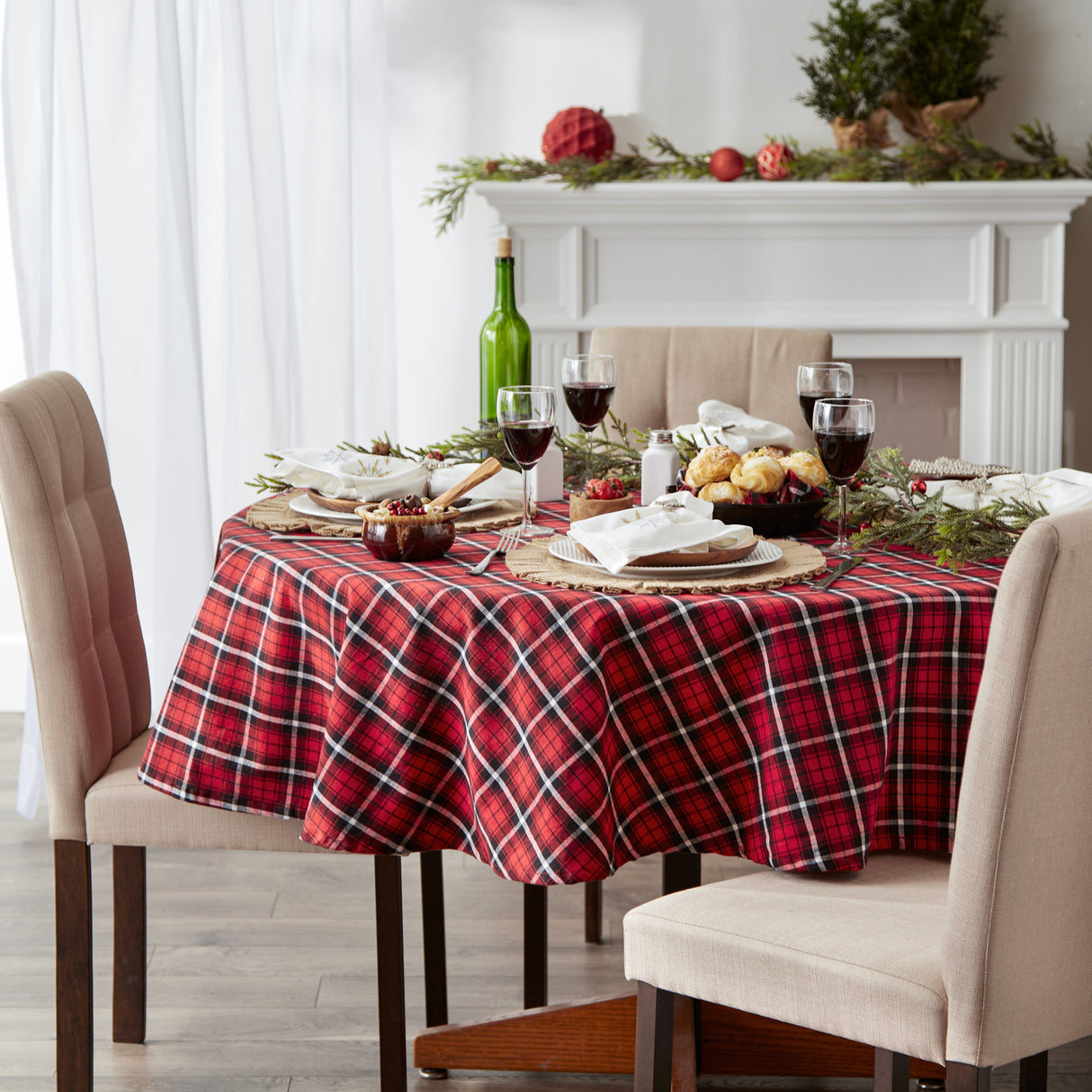 DII Glad Tidings Plaid Tablecloth 70 Round