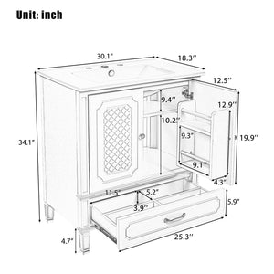 Bathroom Vanity With Sink, Soft Closing Door, Multi Functional Storage