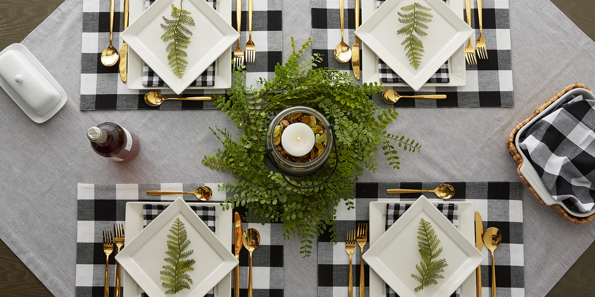 DII Reversible Buffalo Check/Gingham Placemat Set 4 Piece, Black/White
