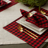 DII Reversible Buffalo Check/Gingham Placemat Set 4 Piece, Red/Black