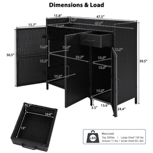 K&K 47.5"W Wicker Outdoor Storage Cabinet with Tempered Glass Desktop