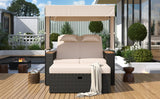 Bethany Two-Person Outdoor Rattan Daybed with Adjustable Canopy and Hidden Storage