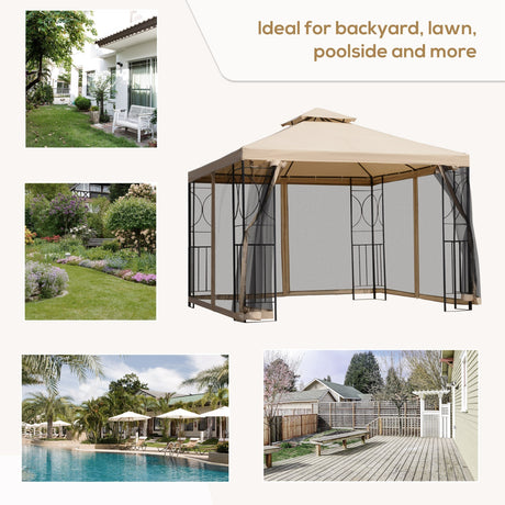 10' x 10' patio gazebo with corner shelves, outdoor gazebo canopy shelter with netting