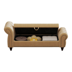 64.5' Velvet Upholstered Bed Bench with Storage and Tufted Nails