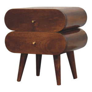 Solid Wood Bubble Chestnut Nightstand, 2-Drawer, Nordic Legs