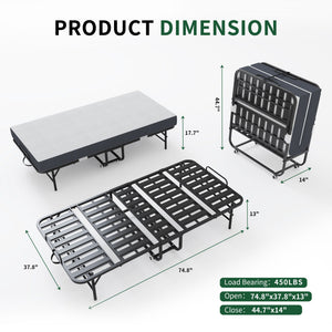 Twin Extra Long Folding Bed for Tall People with Memory Foam Mattress