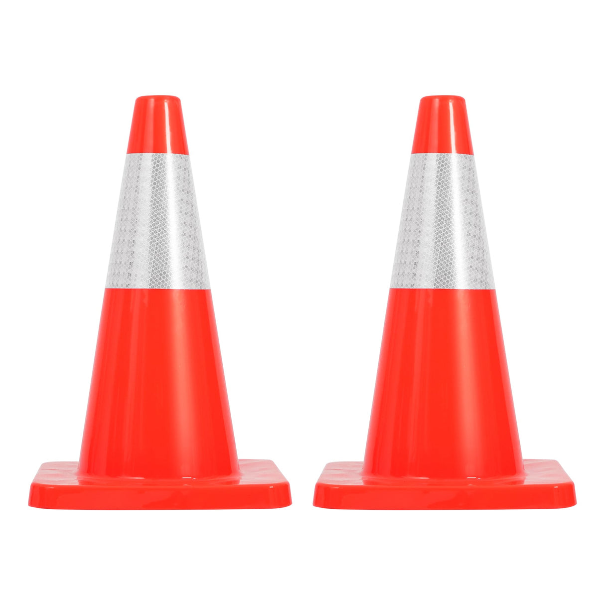 18-Inch Traffic Safety Cones, 2-Pack, PVC Road Cones with Reflective Collar