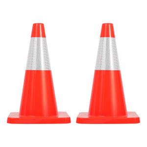 18-Inch Traffic Safety Cones, 2-Pack, PVC Road Cones with Reflective Collar