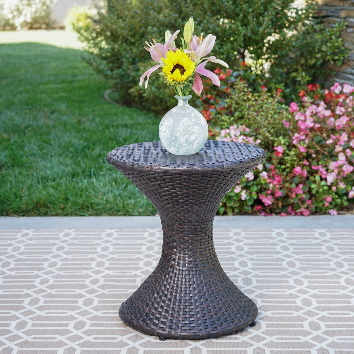 Highest Quality Wicker Hourglass Shaped Side Table - Brown Multi