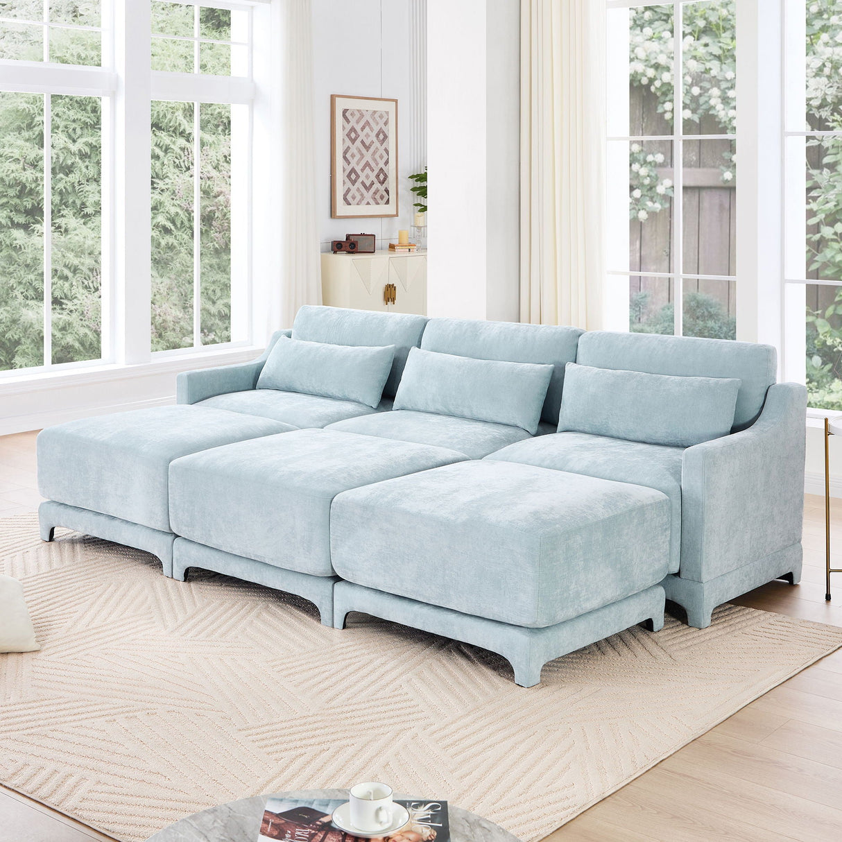 Stylish Sofa With Ottoman And Lumbar Pillows, Ergonomic Design