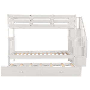 Stairway Bunk Bed With Storage And Guard Rail For Bedroom