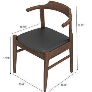 Mid-Century Modern Dining Chair Set of 2 with Solid Wood Frame - Dark Gray or Black