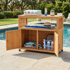 Wooden Patio Bar Table Set with Storage