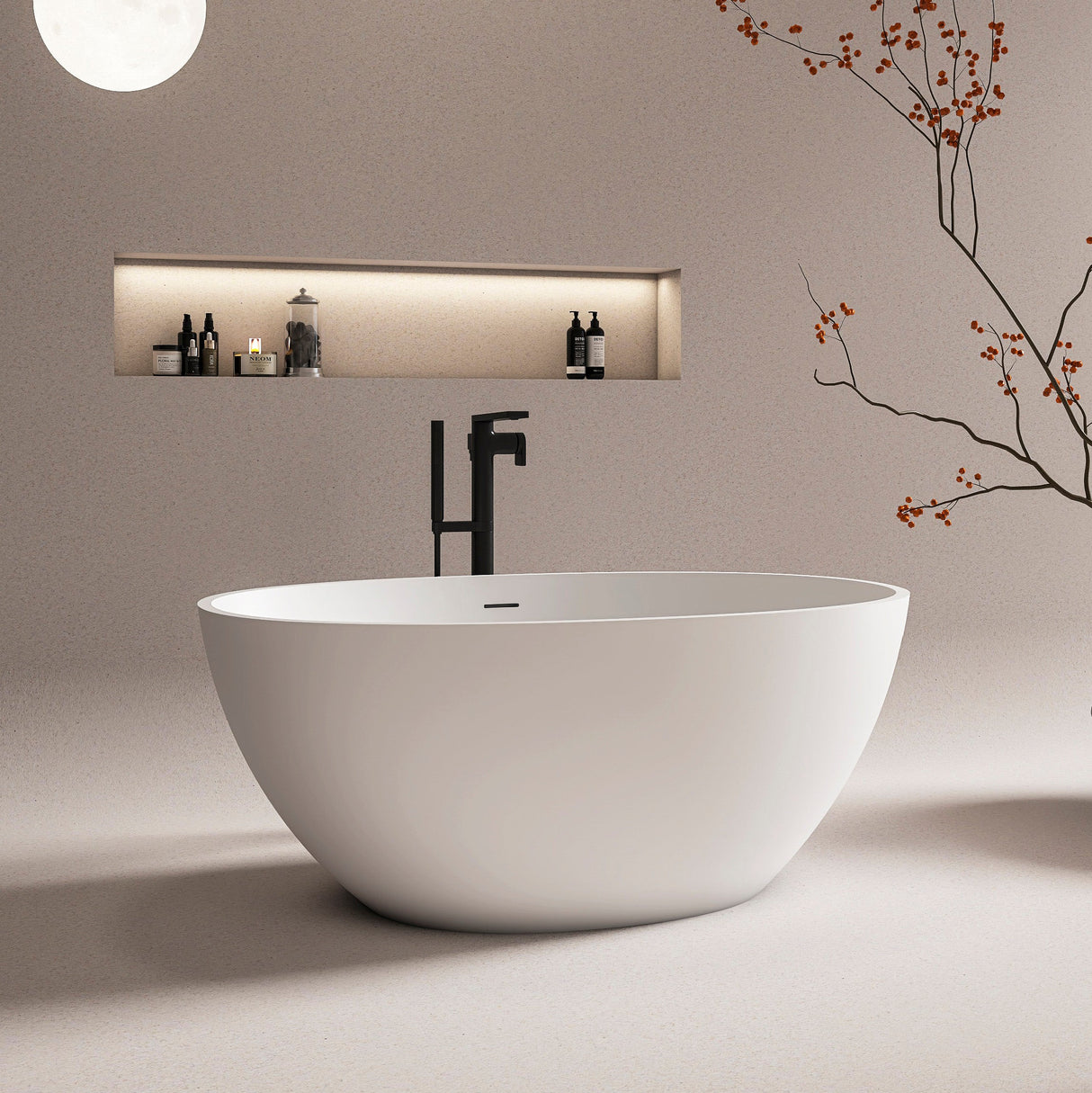 55 Inch Freestanding Solid Surface Soaking Bathtub