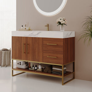 36" Modern Free-Standing Bathroom Vanity with Seamless Ceramic Sink