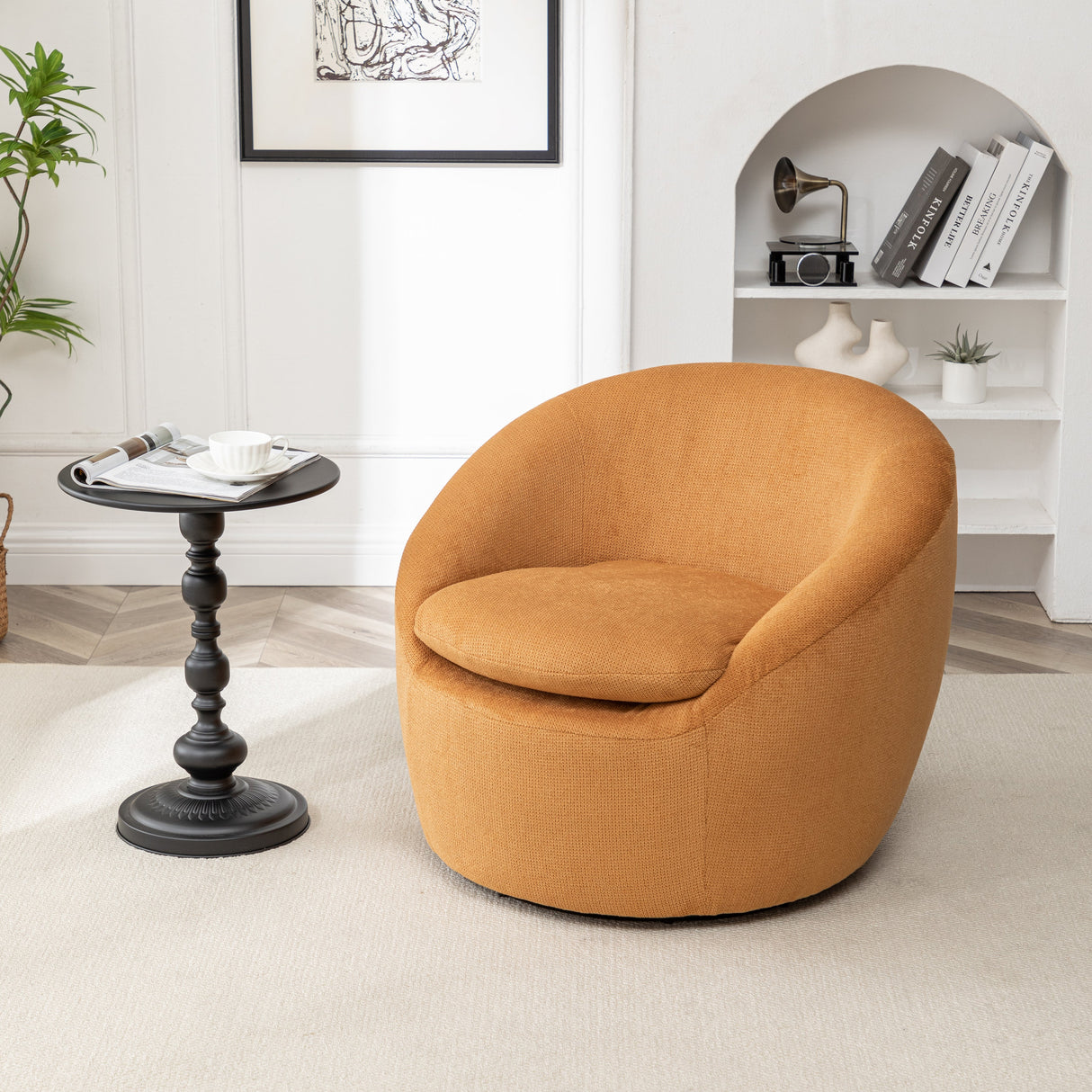 Winnie Modern Teddy Fabric Swivel Barrel Chair