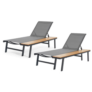 Waterloo Chaise Lounge Set with Attached Wood Side Table - Set of 2