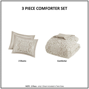 Taupe Cotton Comforter Mini Set with Tufted Chenille Embroidery - King