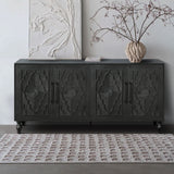 Carved flower door large storage cabinet with metal handle (black)